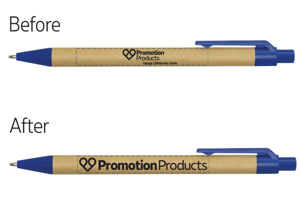 Promotional pen with two different style logos