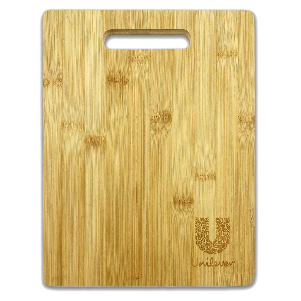 Bamboo cutting board with engraved logo