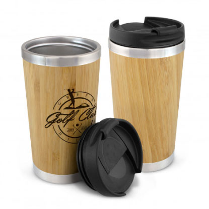 Bamboo coffee cup with printed logo example