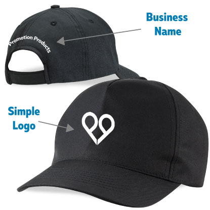 Promotional cap with logo on front and business name at back