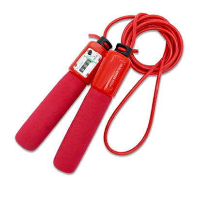 Red promotional skipping rope on white background