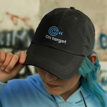 Woman wearing branded baseball cap