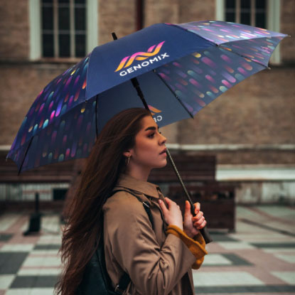 Woman holding full colour printed umbrella