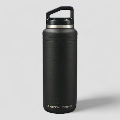 A black Arctic Zone water bottle with a secure screw on lid. 