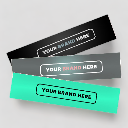 Your Brand Here stickers in green, grey and black colours.