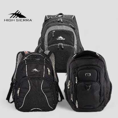 3 High Sierra Backpacks in different styles.