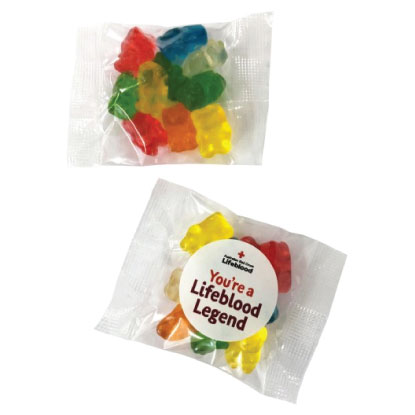 Promotional gummy bears with company sticker