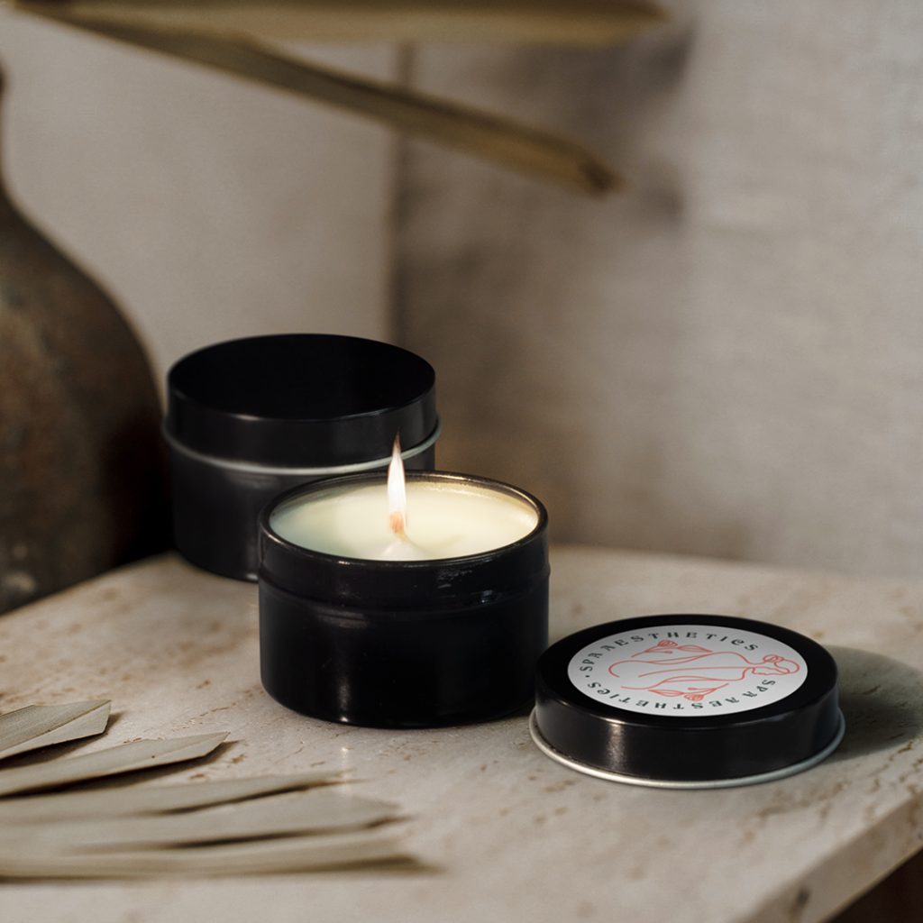 Branded Custom Printed Candle on Marble Table