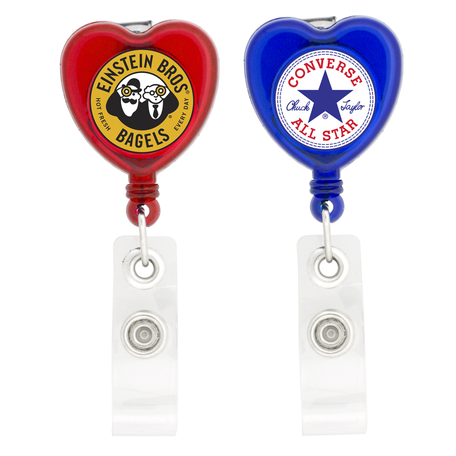 Promotional Express Heart Shaped Retractable Badge Holders Branded