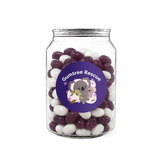 Corporate Colour Jelly Beans in Clear Can 210g - 45mm Diameter Label