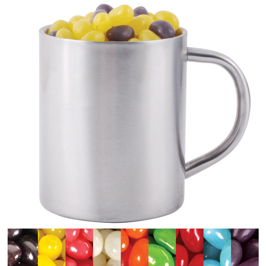 Corporate Colour Mini Jelly Beans in Stainless Steel Mugs