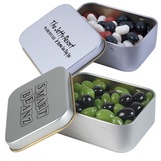 Corporate Mini Jelly Beans in Silver Rectangular Tins
