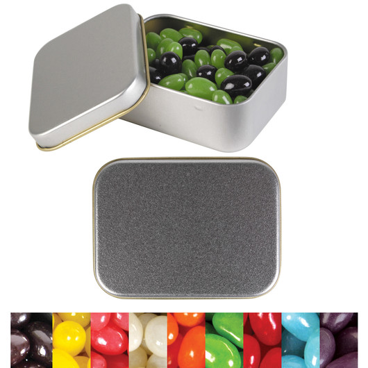 Corporate Mini Jelly Beans in Silver Rectangular Tins