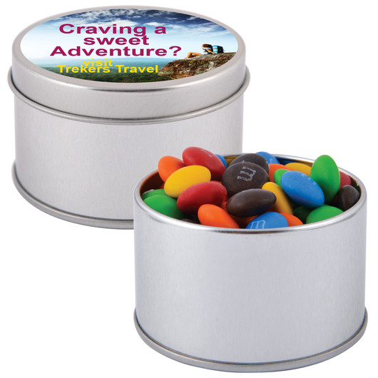 M&M's in Silver Round Tins